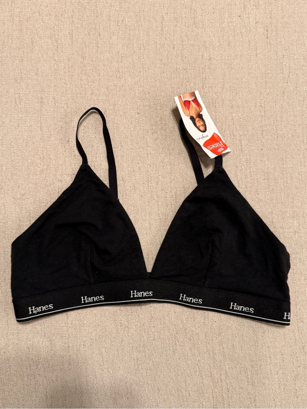 Hanes Black Wireless Triangle Bralette with Branded Elastic Band